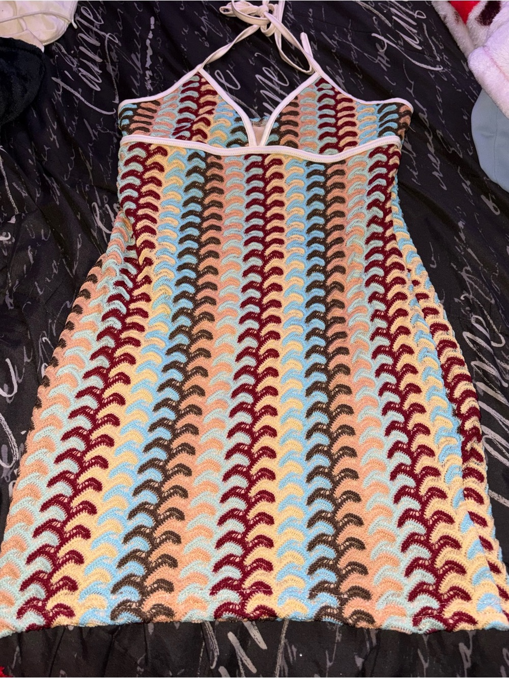 Multicolor Crochet Halter Midi Dress